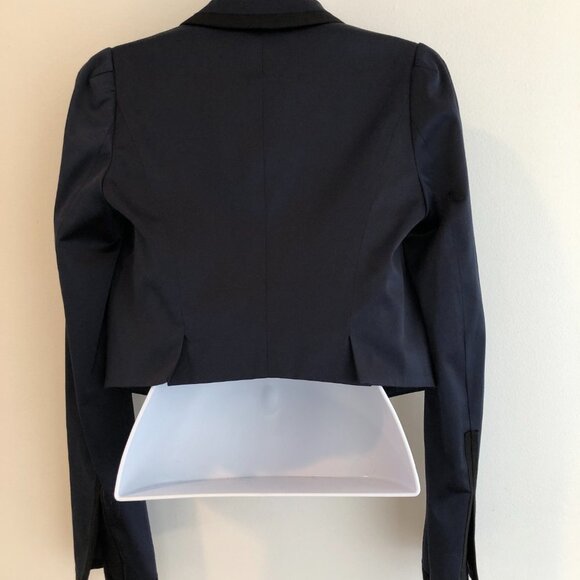 Rebecca Taylor Navy and Black Satin Cropped Tuxedo Jacket, Sz 4 - Picture 4 of 14